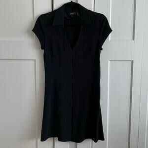 Theory Collared Short Sleeve V-Neck Black Mini Dress Size 0
